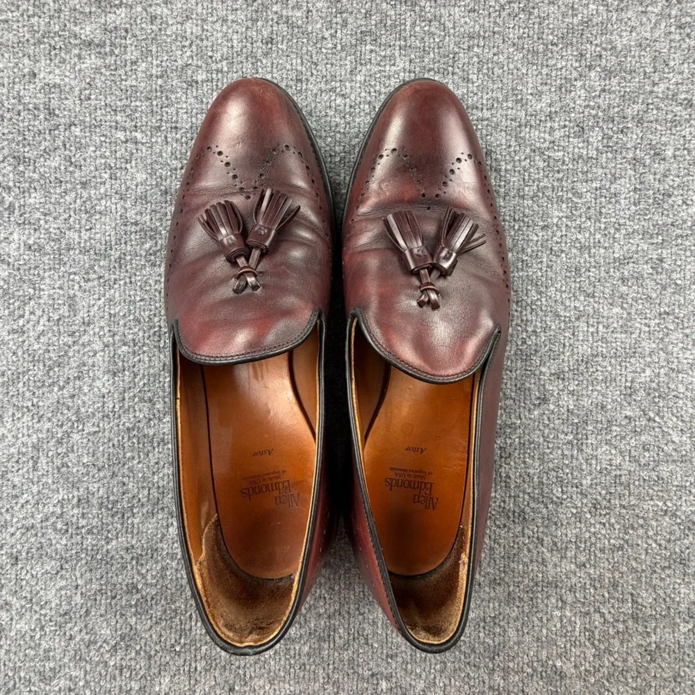 Allen Edmonds Astor Mens 11 D Burgundy Leather Tassel Loafers Brogue Wingtip USA